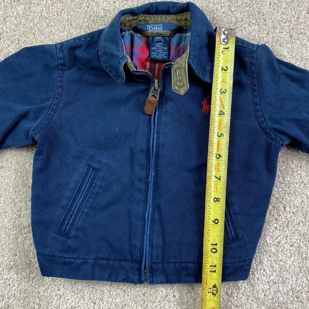 Polo Ralph Lauren Toddler Navy Blue Plaid Lined Harrington Jacket 12M Red Pony